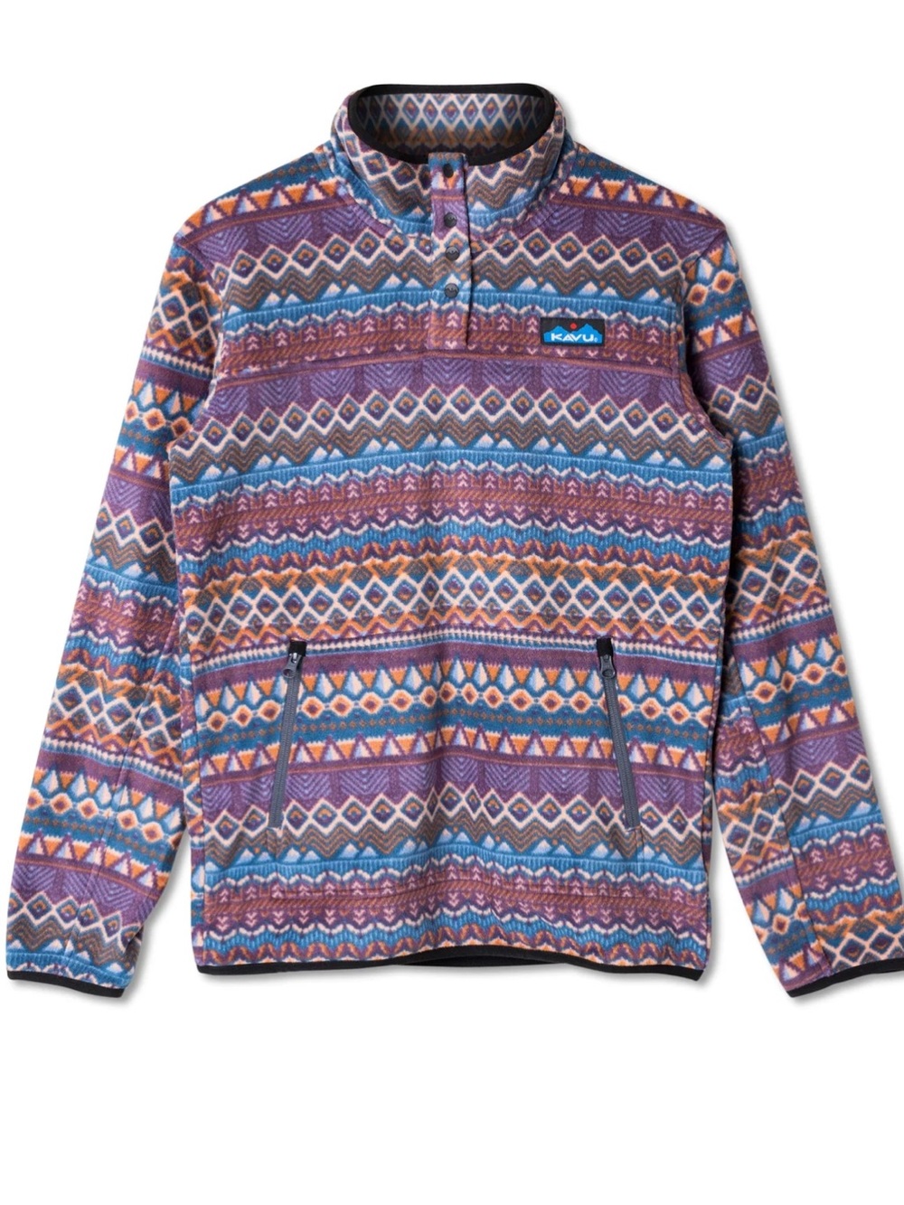 Kavu Purple Multicolor Geometric Snap Fleece Pullover